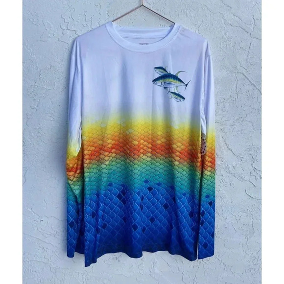KOBALT 1 Mens Long Sleeve Sun Protection Dolphin Fishing T Shirt Multi L MT08 - Picture 1 of 11